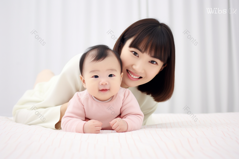 月嫂抱着新生幼儿在床上拍照,高清,摄影图,摄影图片,图片大全,摄影图免费下载